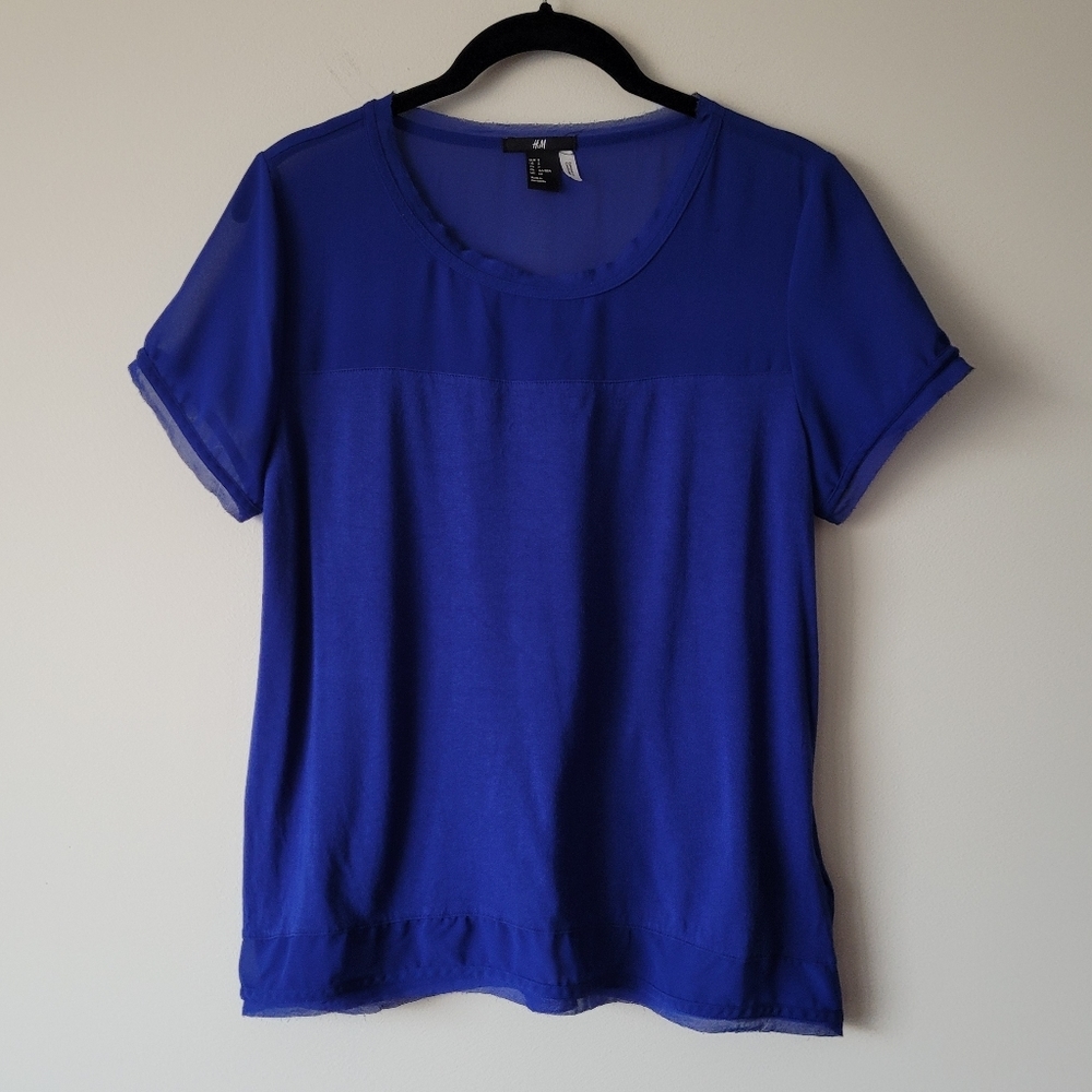 H&M Blue Scoop Neck Layered Blouse Size S